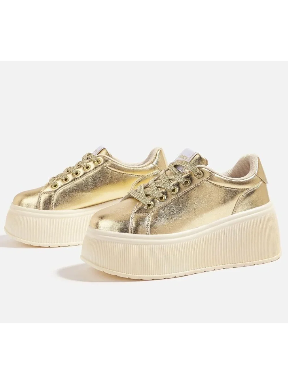 🆕LUCKY STEP Women's Gold Platform Wedge Canvas Sneakers Walking Shoes